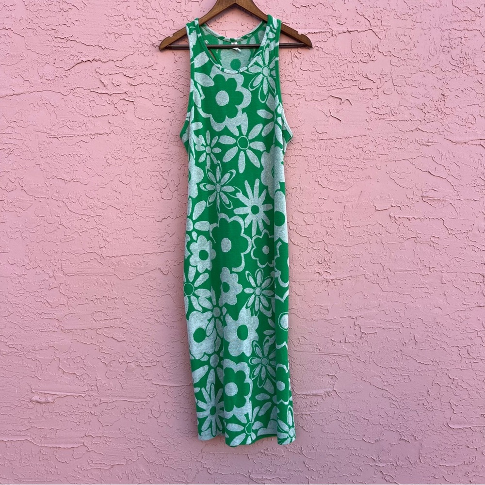 Daily Practice by Anthropologie Terry Cloth Dress Green White Size Large - Picture 2 of 7